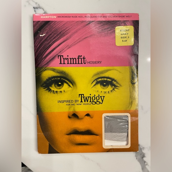 Other - Vintage 1960s Twiggy TrimFit Hosiery - Never Opened. Size 9, Color Great Grey